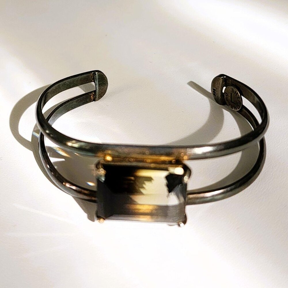 Vintage Sterling Silver L Shtromberg Smokey Quartz  Cuff Bracelet Rare - Picture 7 of 8
